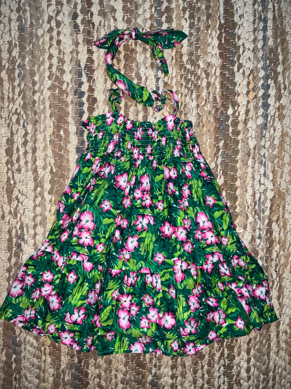 Janie and Jack Green Floral Sundress with Pink Flowers and Matching Headband